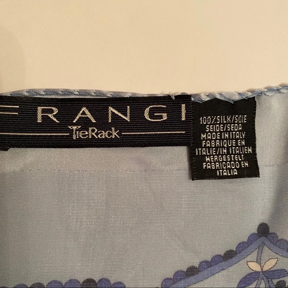 FRANGI TIE RACK SCARF BLUE WHITE FLORAL SILK SQUARE ACCESSORY